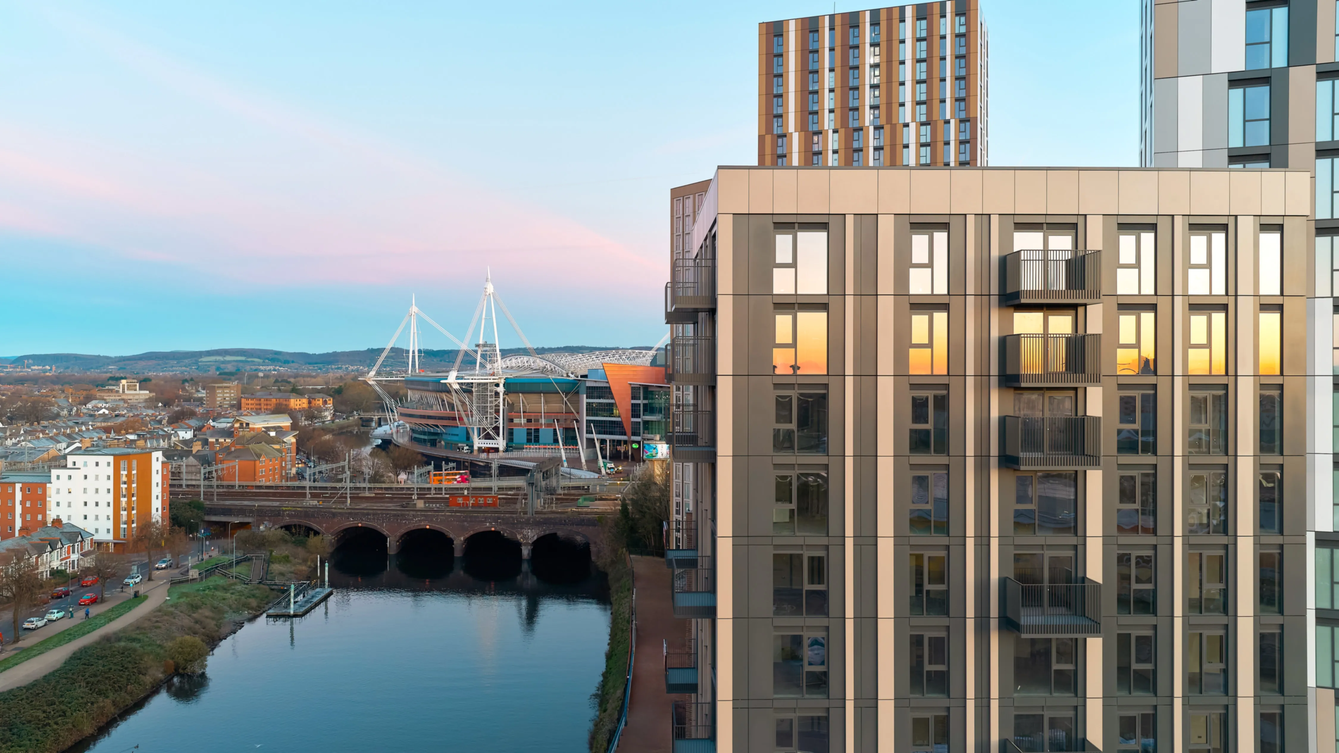 Tai Afon Building at dusk