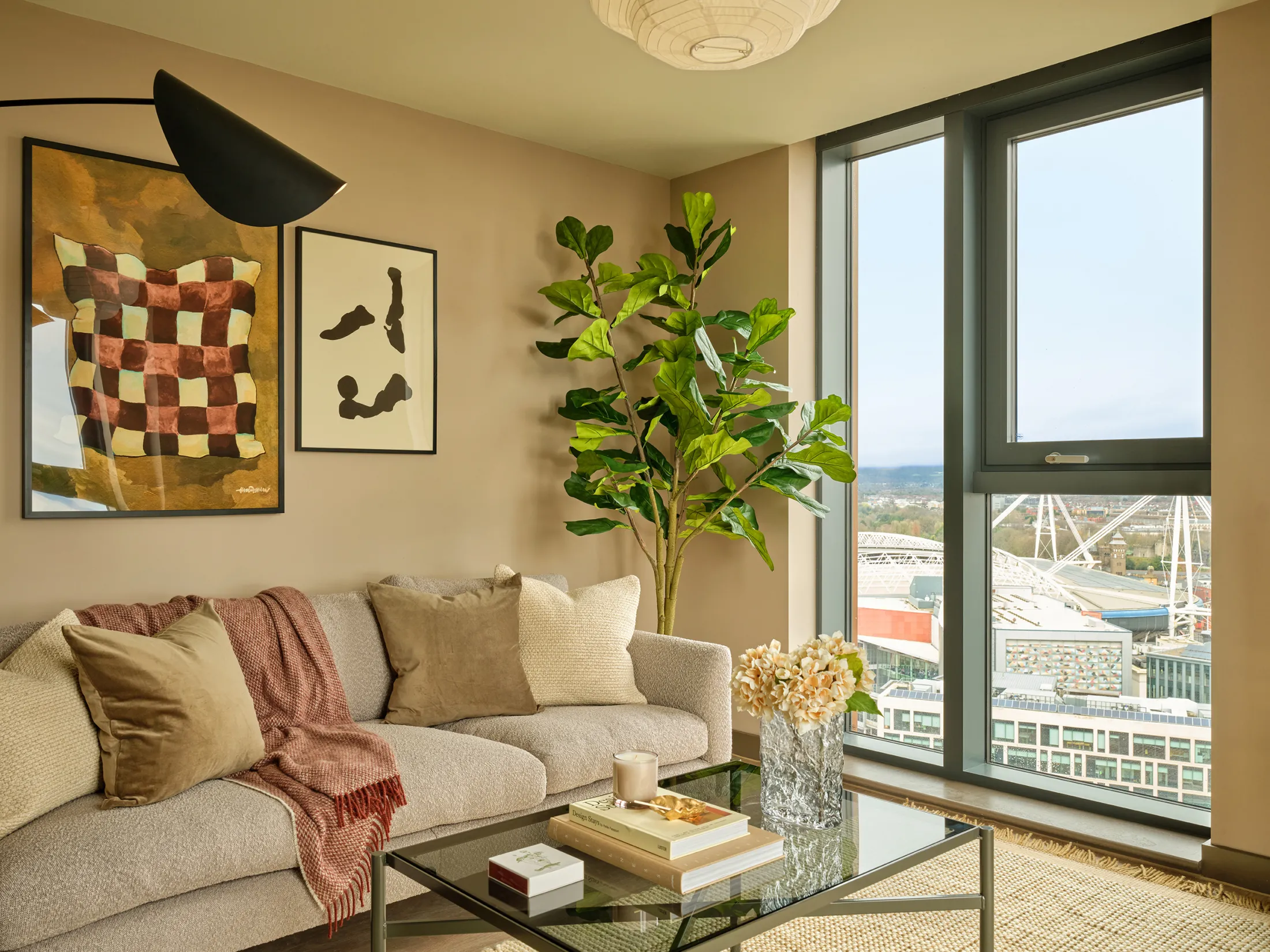 Tai Afon - 1 bedroom apartment, Living room with Stadium views